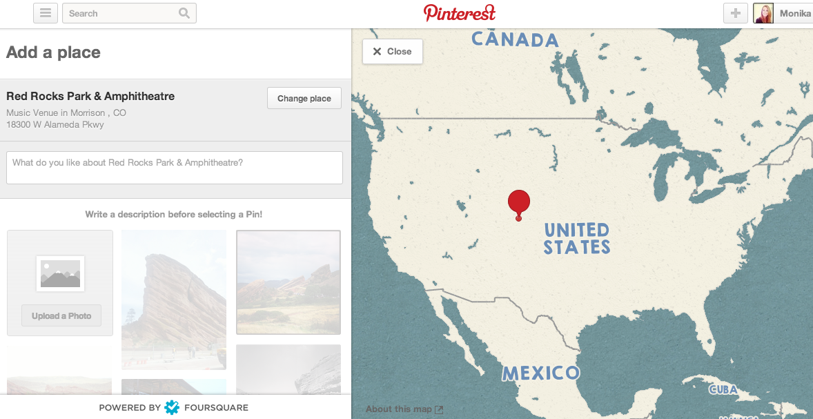 Pinterest add map to board of Concert Venues in Colorado - Red Rocks edition