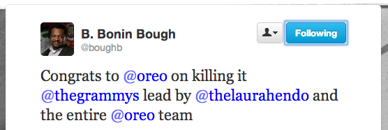 B Bough Tweet Congratulating Oreo on the #sendmeoreo campaign