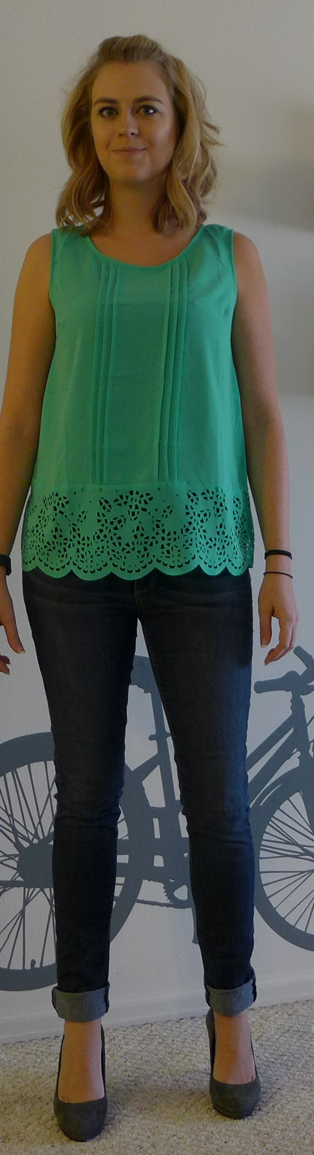 Stitch Fix Under Skies Abbie Pintuck Button-Back Blouse - Monika wearing Front - Stitch Fix