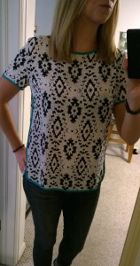 Stitch Fix Eclair Rye Abstract Print Solid Trim Blouse