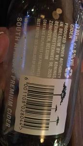 Back of Savanna Cider with barcode