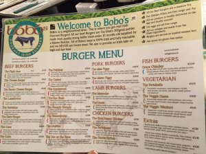 Bobo's menu Ireland