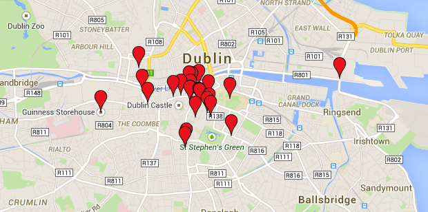 Google Map of our Dublin, Ireland Vacation